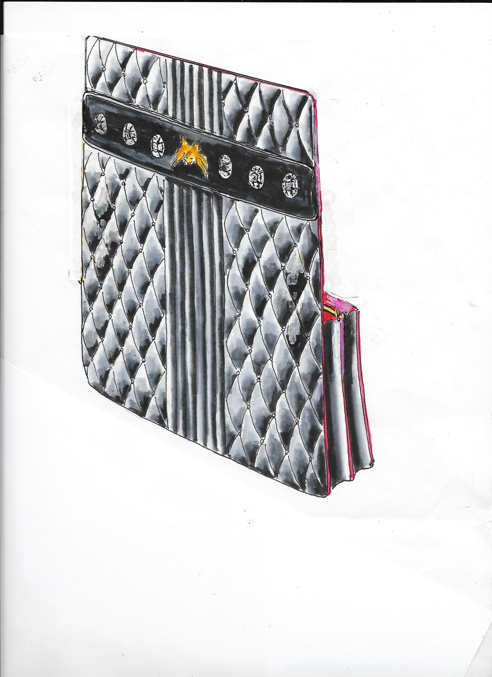 Original three-quarter exterior design drawing of The Clutch Bijou